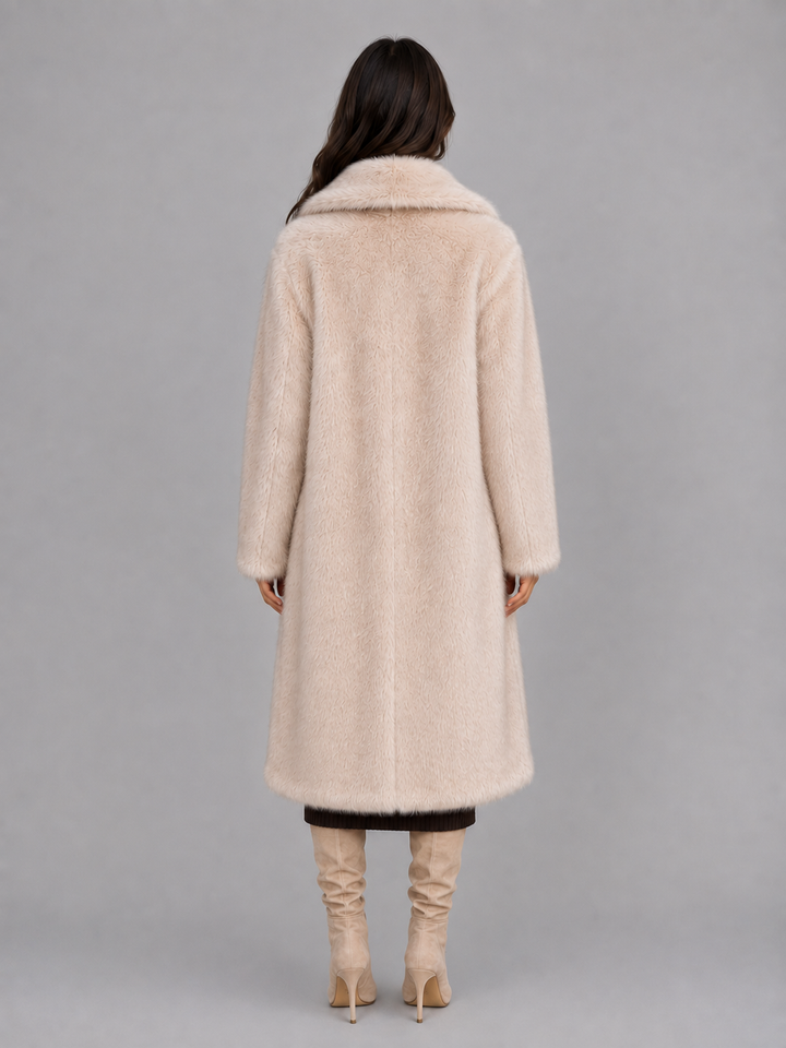 Oversized Longline Faux Fur Coat for Women – Statement Collar, Plush Texture