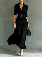 Women's Formal Dress | Maxi Pleated Shirt Collar Button Front