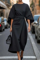 Women's Formal Dress | Midi Lantern Sleeve Belted Wrap