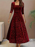 Women's Formal Dress | Midi Velvet Square Neck Long Sleeve