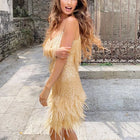 Women's Formal Dress | Mini Sequin Fringe Feather V-Neck Spaghetti Strap