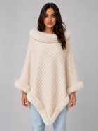 Knitted Poncho Cape for Women – Faux Fur Trim, Textured Knit, Wide Arm Openings