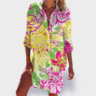 Women's Occasion Dress | Mini Shirt Floral Roll-Tab Sleeve