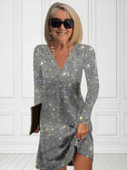 Women's Sequin Dress | Midi Long Sleeve V-Neck Sparkle
