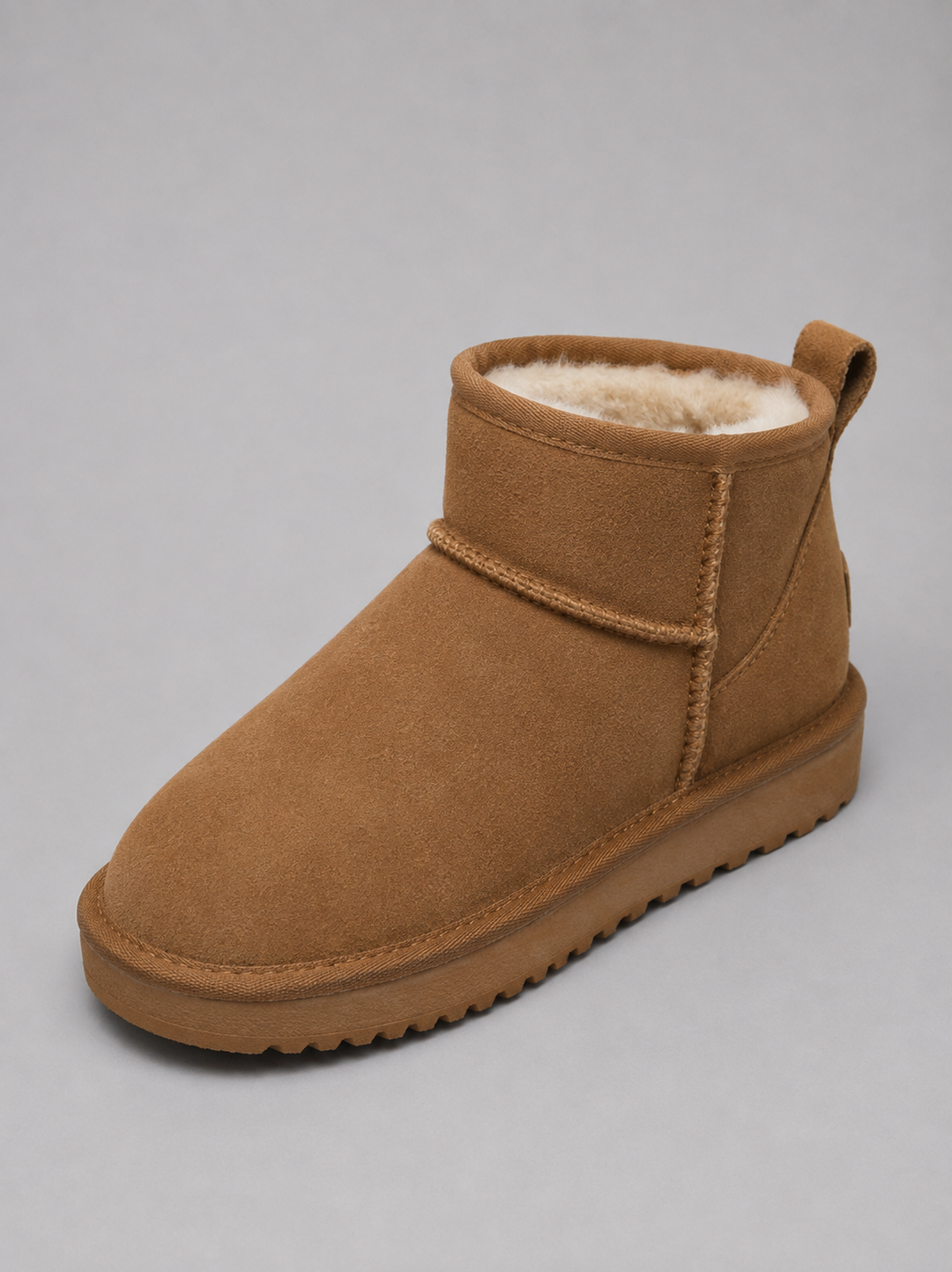 Slip-On Plush Lined Ankle Boots for Women – Brushed Finish, Flat Textured Sole