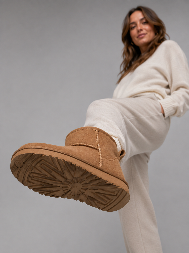 Slip-On Plush Lined Ankle Boots for Women – Brushed Finish, Flat Textured Sole