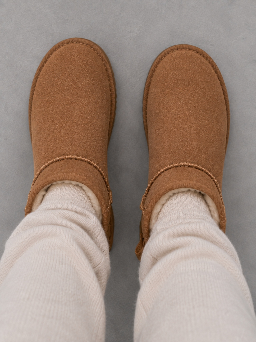 Slip-On Plush Lined Ankle Boots for Women – Brushed Finish, Flat Textured Sole
