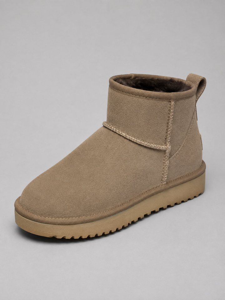Slip-On Plush Lined Ankle Boots for Women – Brushed Finish, Flat Textured Sole