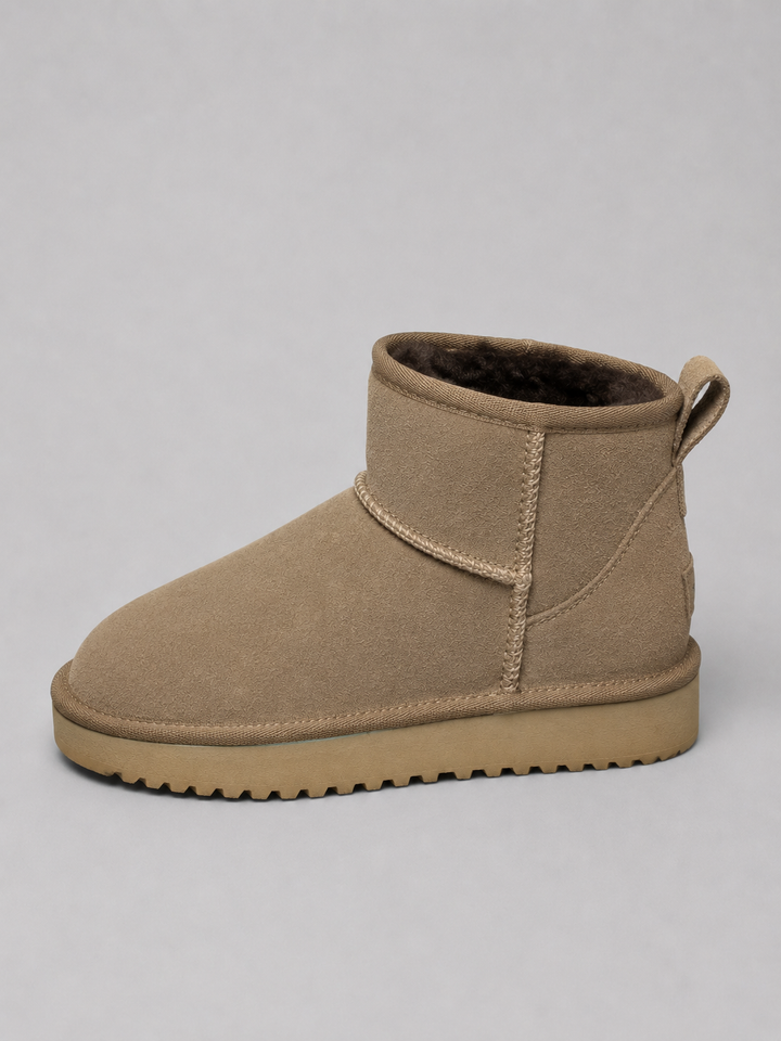 Slip-On Plush Lined Ankle Boots for Women – Brushed Finish, Flat Textured Sole