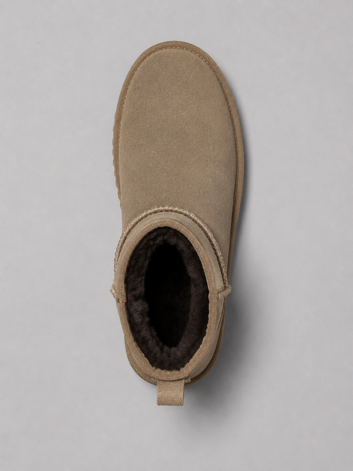 Slip-On Plush Lined Ankle Boots for Women – Brushed Finish, Flat Textured Sole