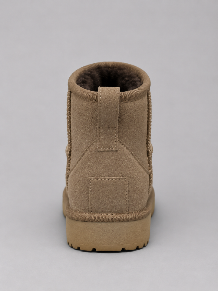 Slip-On Plush Lined Ankle Boots for Women – Brushed Finish, Flat Textured Sole