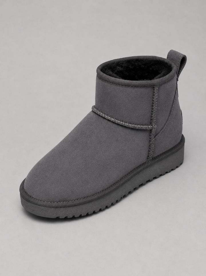 Slip-On Plush Lined Ankle Boots for Women – Brushed Finish, Flat Textured Sole