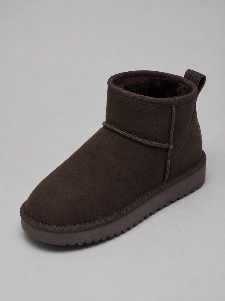 Slip-On Plush Lined Ankle Boots for Women – Brushed Finish, Flat Textured Sole