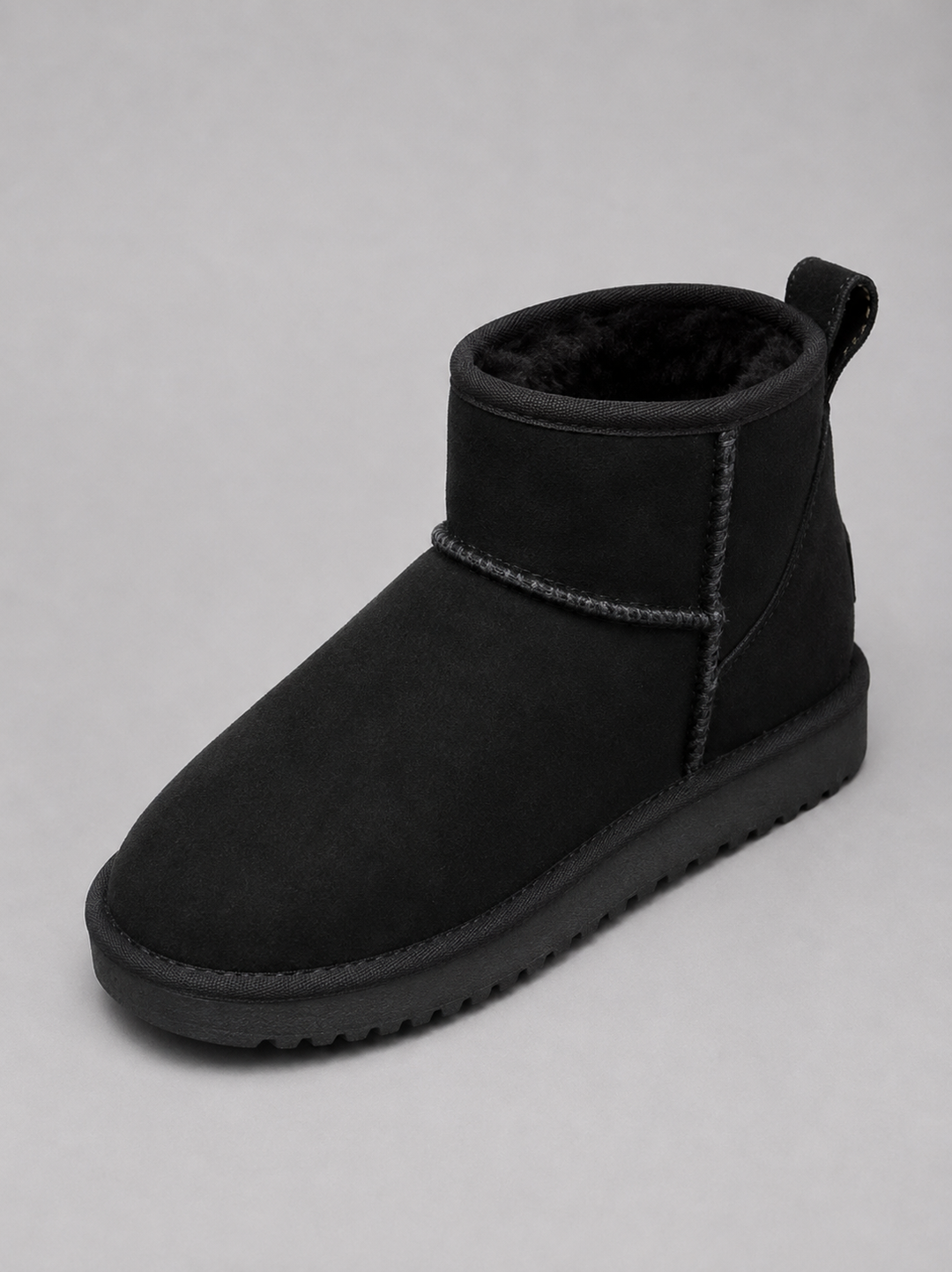 Slip-On Plush Lined Ankle Boots for Women – Brushed Finish, Flat Textured Sole