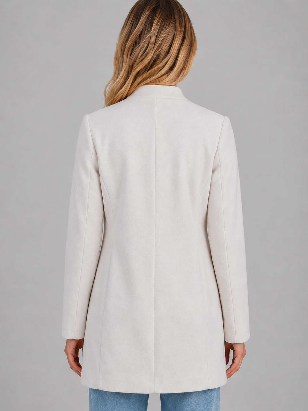 Longline Tailored Coat for Women – Covered Button Front, Structured Neckline