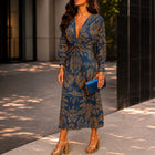 Women's Wrap Dress | Midi Baroque Print Twist Front Long Sleeve